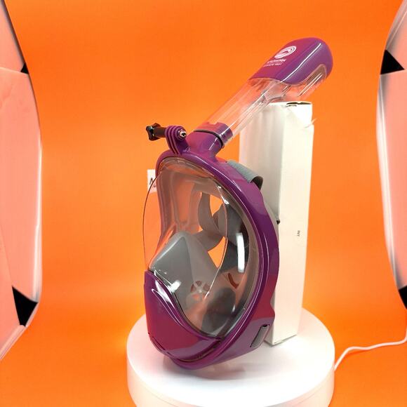 Snorkel Mask- 180 Degree Panoramic Full Face Design in Plum, Size Small/Medium - Picture 6 of 16